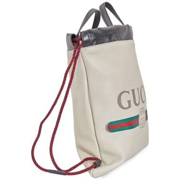 Gucci Logo-Print Drawstring Backpack in White - Picture 13 of 13